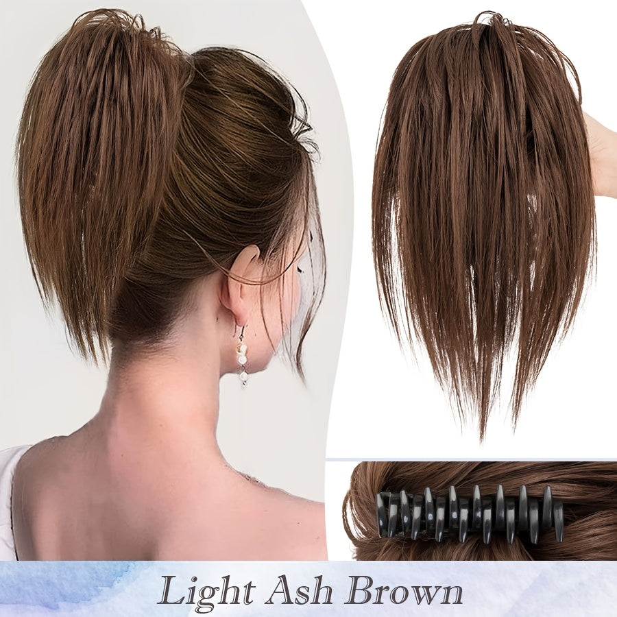 Elegant Claw-In Ponytail Extension for Women - Tousled Updo Style in Black, Brown & Blonde Highlights | Heat-Resistant Synthetic Hair | Perfect for Daily Wear, Parties & Gifts, Ponytail Hair Extensions