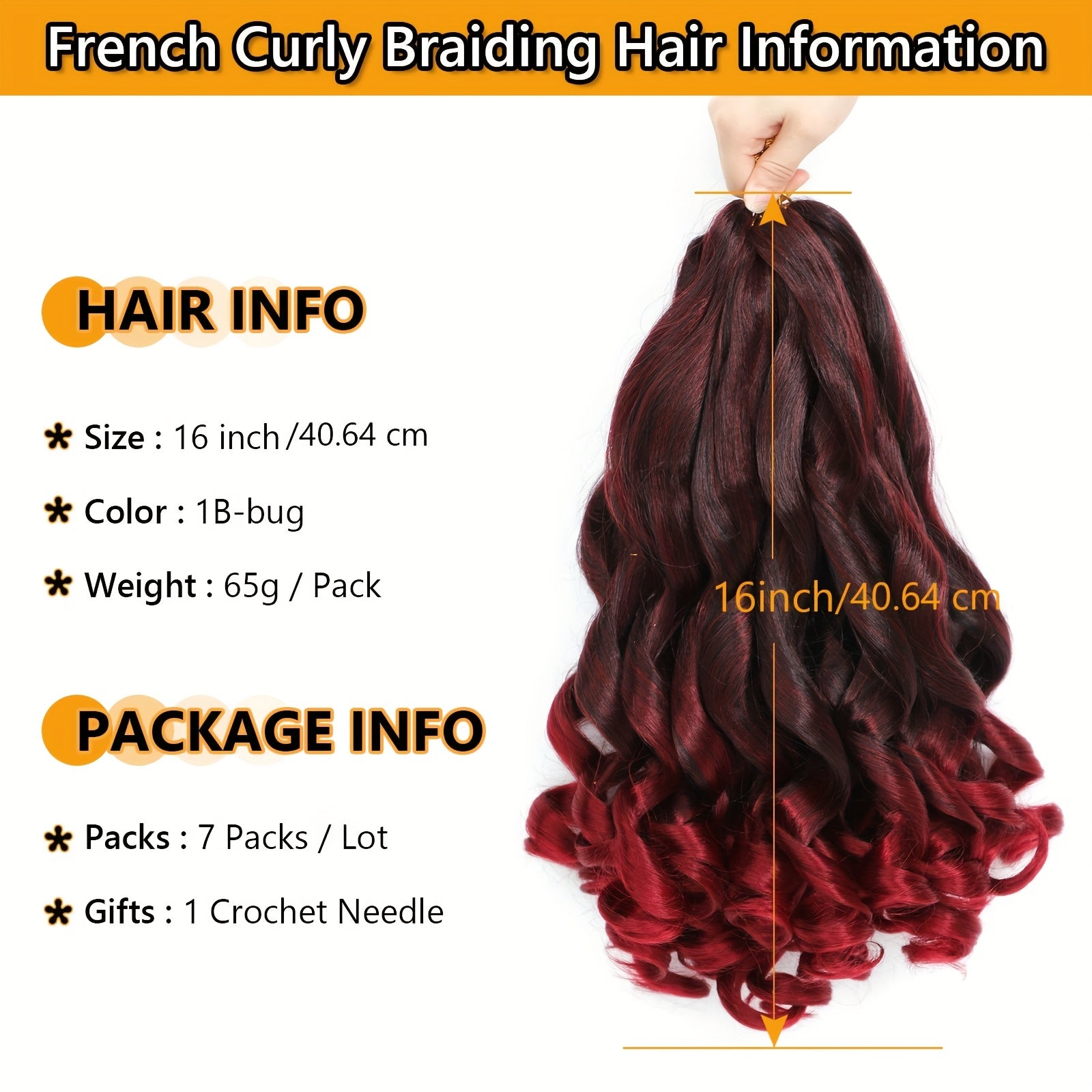 7 Packs French Curl Braiding Hair - 40.64 cm Curly Braiding Hair French Curls Braiding Hair Extensions For Black Women (40.64 cm (7Packs), 1B/Bug, 1B/33/30)