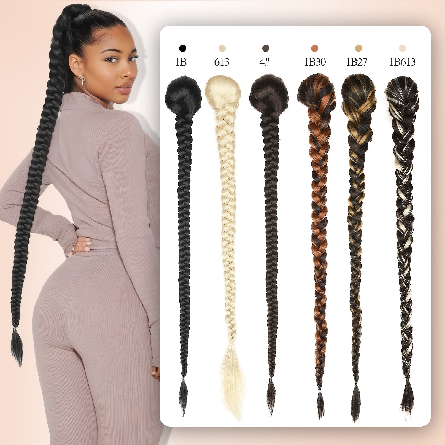 34-Inch Long Black Hair Extensions - Drawstring Ponytail with Braided Detail, High-Temperature Fiber, Perfect for Women & Girls, Stylish Hair Addition|Sleek Ponytail|Highquality Hair Extensions, Hair Accessories