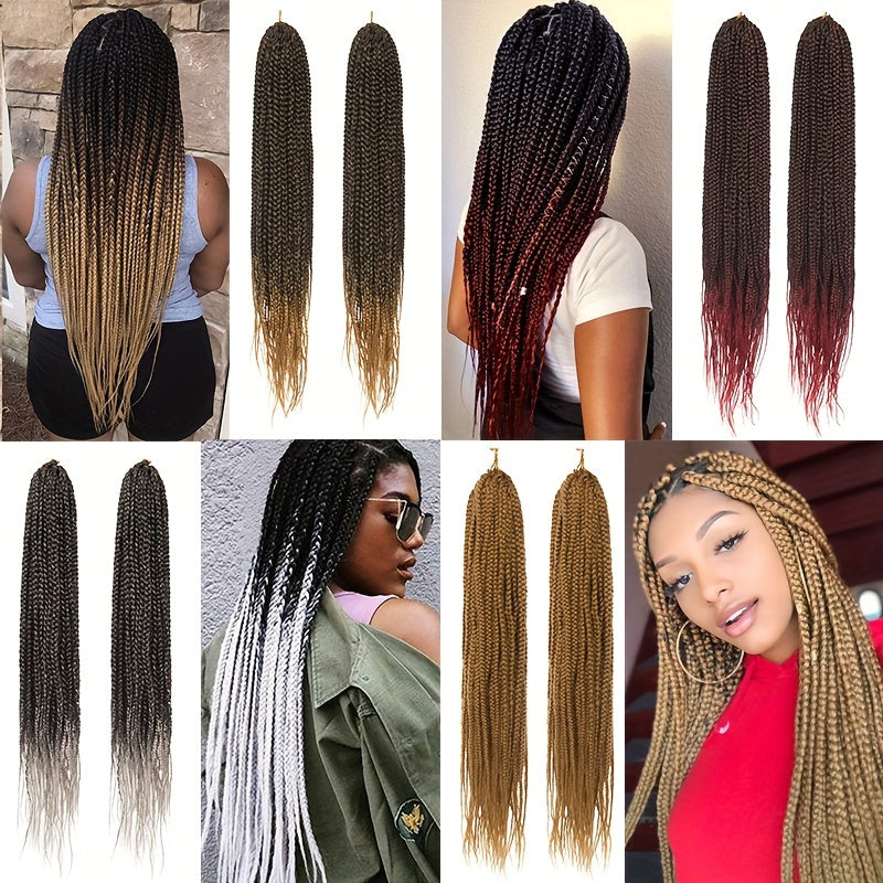3pcs Premium Synthetic Crochet Box Braids, 60.96 cm Pre-Looped for Easy Installation - Knotless Box Braided Hair Extensions in Black, Brown, and Blue Gradient for Women, Easy Install Braids|Gradient Box Braids|Natural Look Braids, Crochet Braids