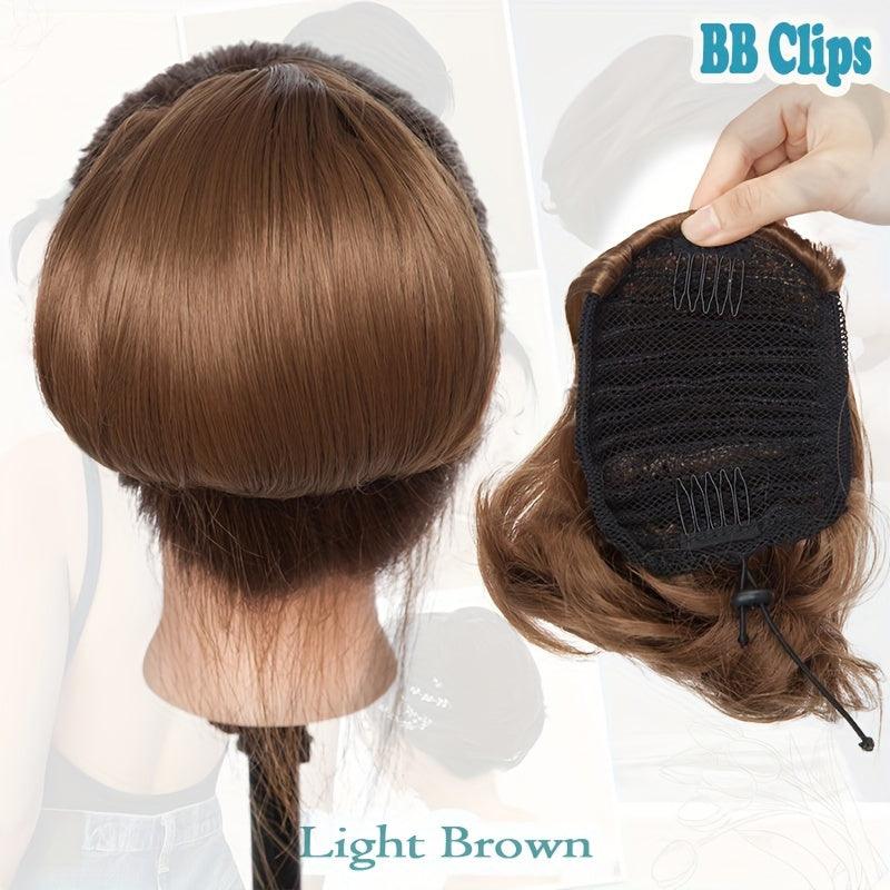 Short Ponytail Extension Clip On Pony Tails Hair Extensions For Women Girls Synthetic Highlight Soft Fully Natural Straight Bun Hair Piece Fake Ponytails Hepburn Hairpiece Long Fluffy Chignon Elegant Daily Halloween Use