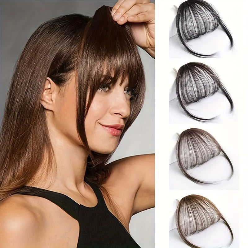 1pc Real Human Hair Clip-In Bangs Hair Extensions Straight Wispy Bangs with Temples, Air Fringe & Smooth Natural Look for Women, Easy Clip-In Daily Wear Hairpiece, Elegant Hair Accessories for Festival Wedding Birthday Party Secure Clip Attachments