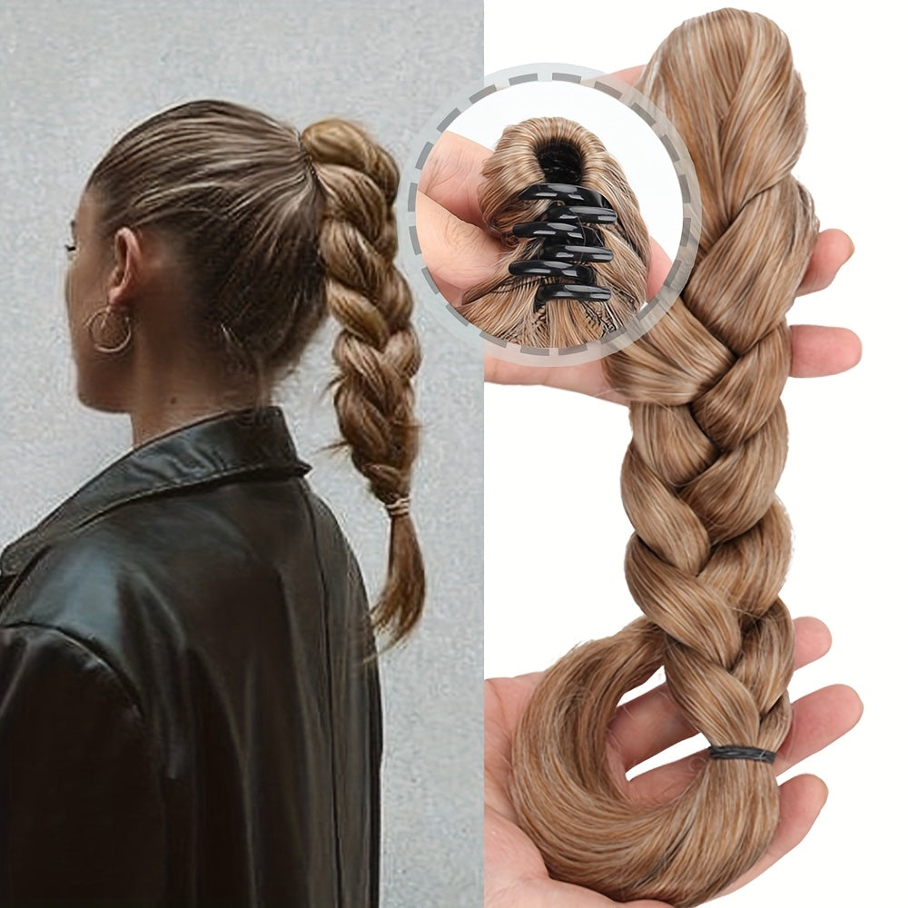 Claw Clip Braided Ponytail Extension for Women - Synthetic Straight Hair, Adds Volume & Style, Easy to Use, Perfect for Everyday Hairstyles