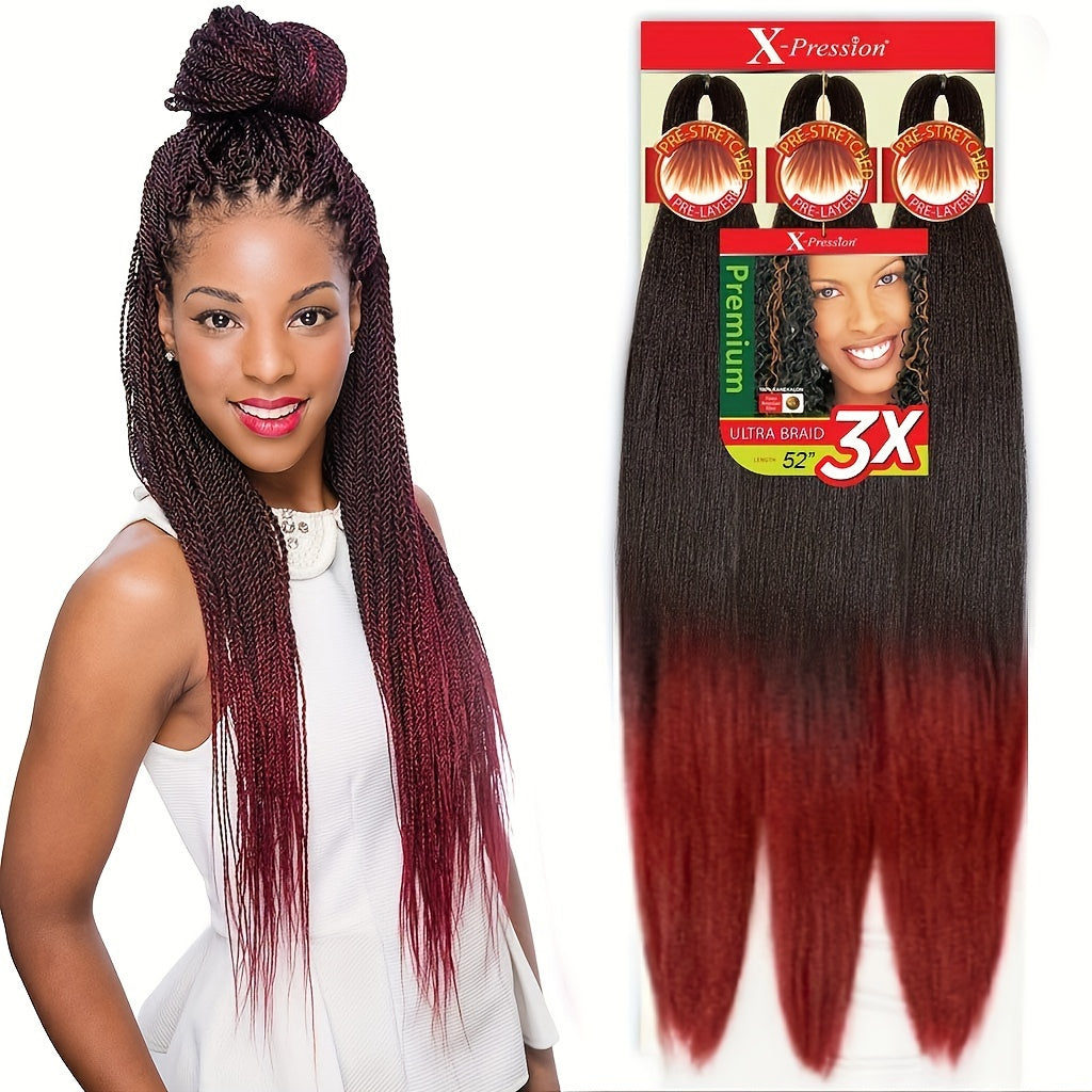 3x Stretch Kanekalon Hair Extensions - 66.04 cm Pre-Stretched Braiding Hair, Natural Black, Heat Resistant, Easy to Style, Perfect for Everyday & Special Occasions, Versatile Hairpiece, Sleek Hairpiece, Heatresistant Hair