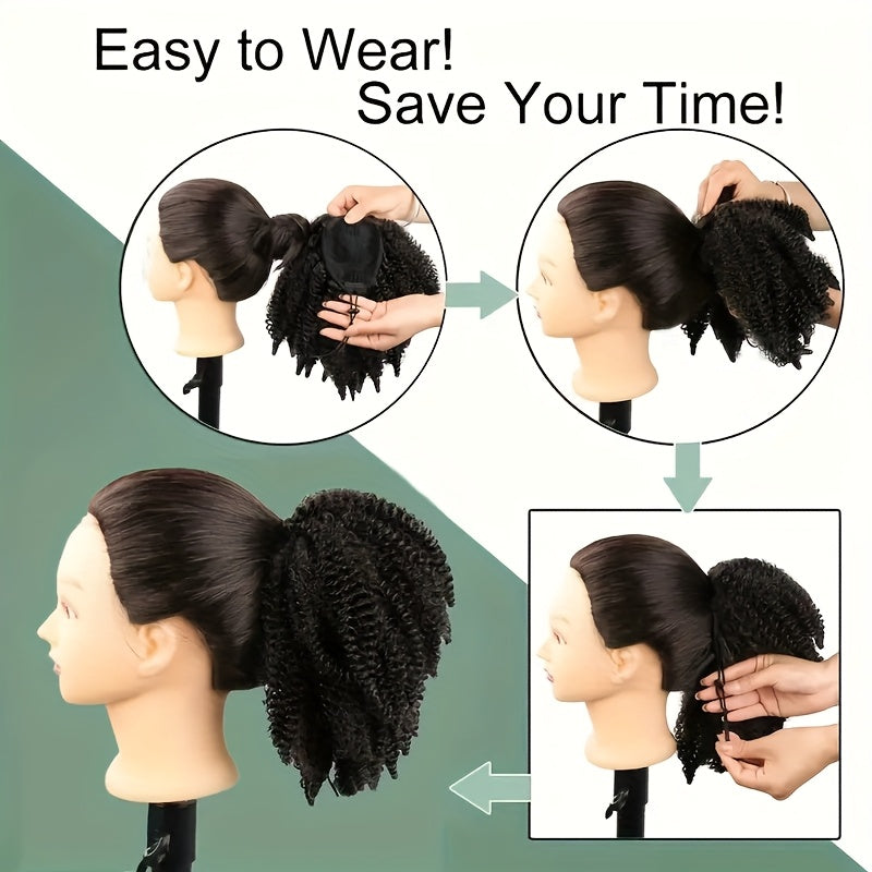 BELLE SHOW 35.56cm Afro Kinky Curly Ponytail Extension with Clips - Synthetic Hair Drawstring Ponytail for Women, Black | Secure Hold, Natural Look, Versatile Styling for All Ethnicities, Ponytail Hair Clip