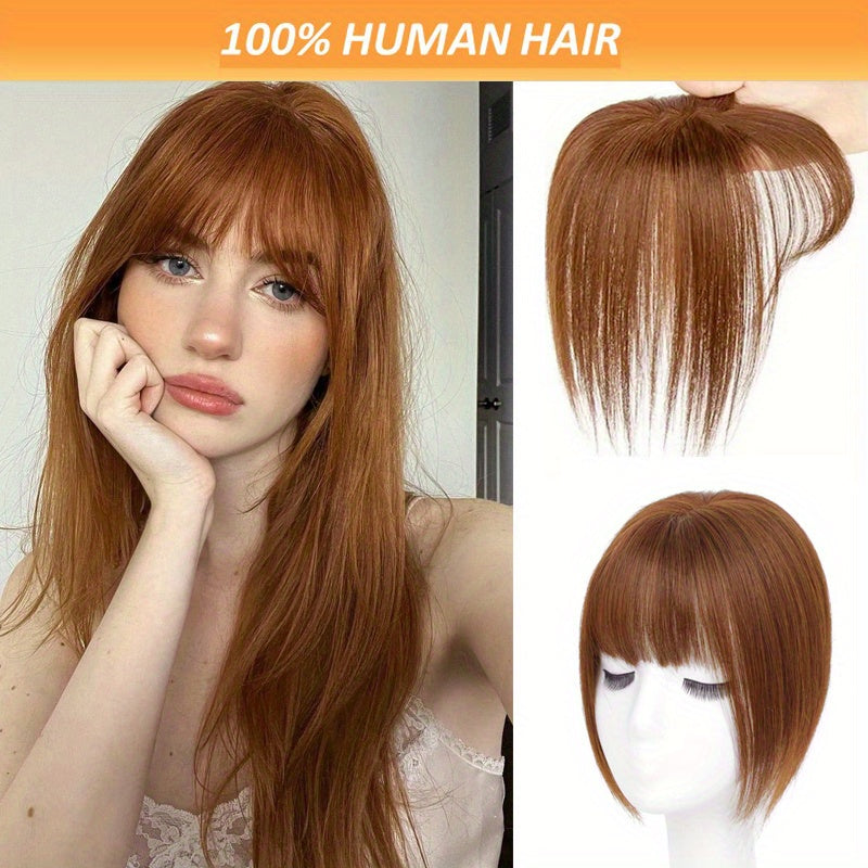 8/10 Inch Invisible Human Hair Base Toppers, 100% Human Hair Topper with Bangs, Lightweight Hair Pieces for Women with Thinning Hair, #30 Color Women'S Clip-On Hair Replacement, Straight Hair Invisible Topper 3D Hair Toppe