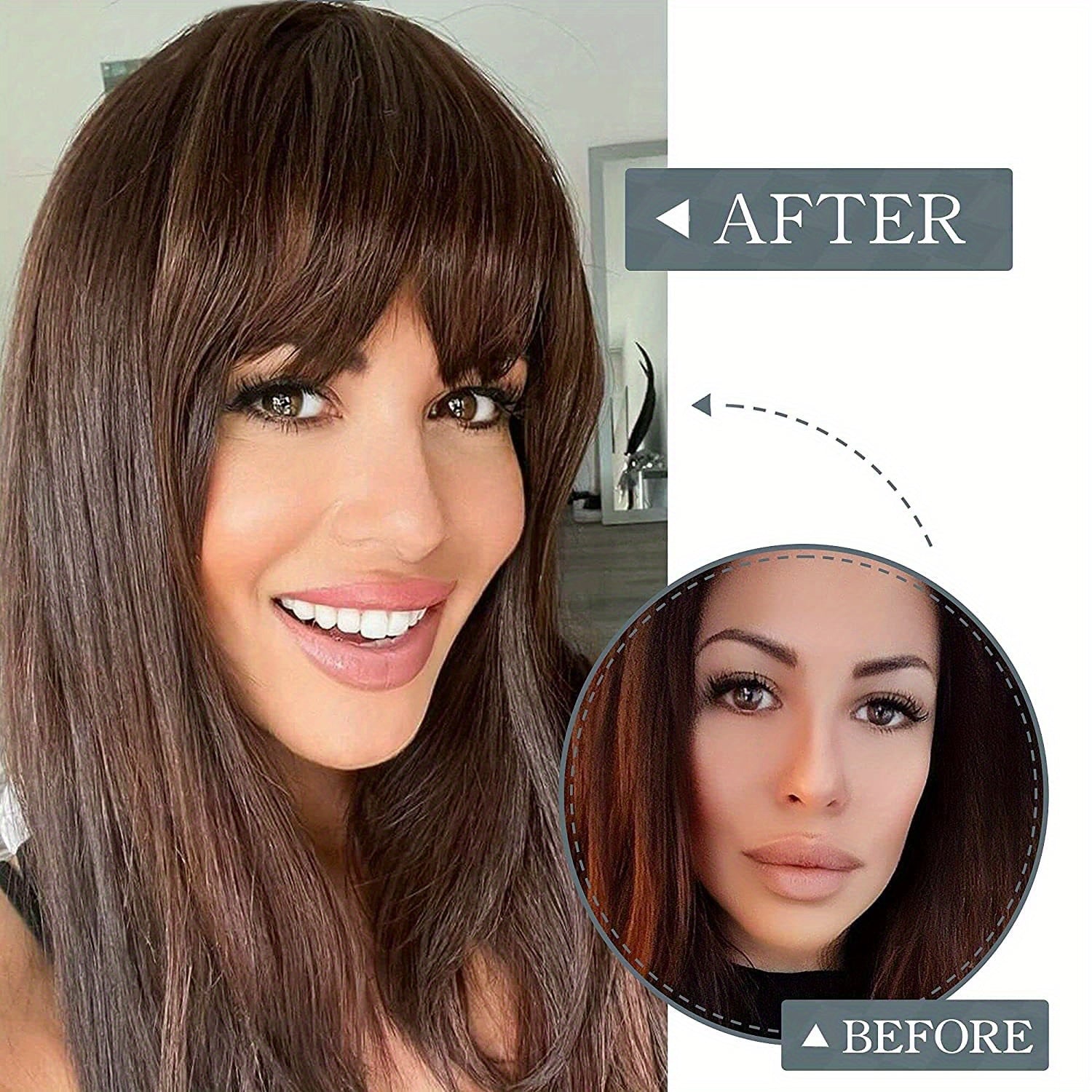 Clip-In Bangs Real Human Hair Extensions with Fringe & Temples - Natural Curved Straight Hairpieces for Women, Easy to Style Daily Wear, Adds Volume & Dimension, Versatile Hairpiece, Elegant Hairpiece, Secure Clip Attachments
