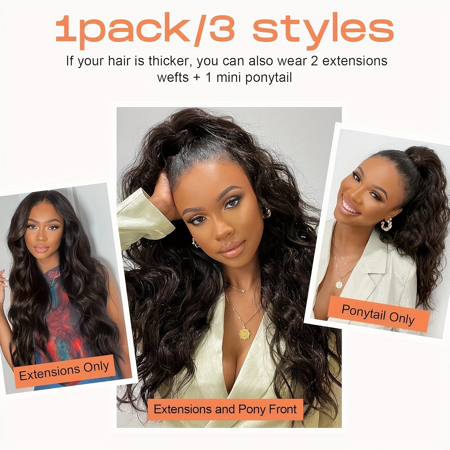 4pcs 40.64cm Half Up Half Down Ponytail Extension Set, Long Wavy Clip in Hair Extensions 3 Styles in 1 Tangle-Resistant Natural Soft Thick Fake Wrap Around Ponytail Synthetic Hairpiece