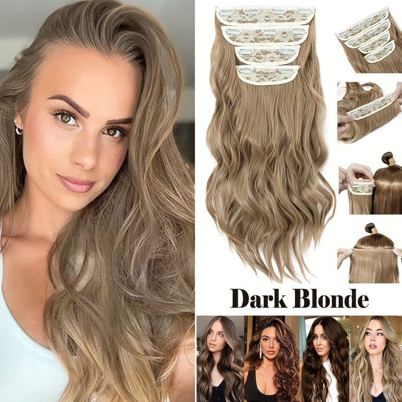 4pieces/Set Long Wavy Full Head Clip In Hair Extensions 22inch/55cm Soft Hairpieces Curly Thick Silk Fiber Double Weft Hairpiece Top Synthetic Hair Highlight Black Brown Blonde For Women Party Cosplay Christmas Halloween Dating Daily Use