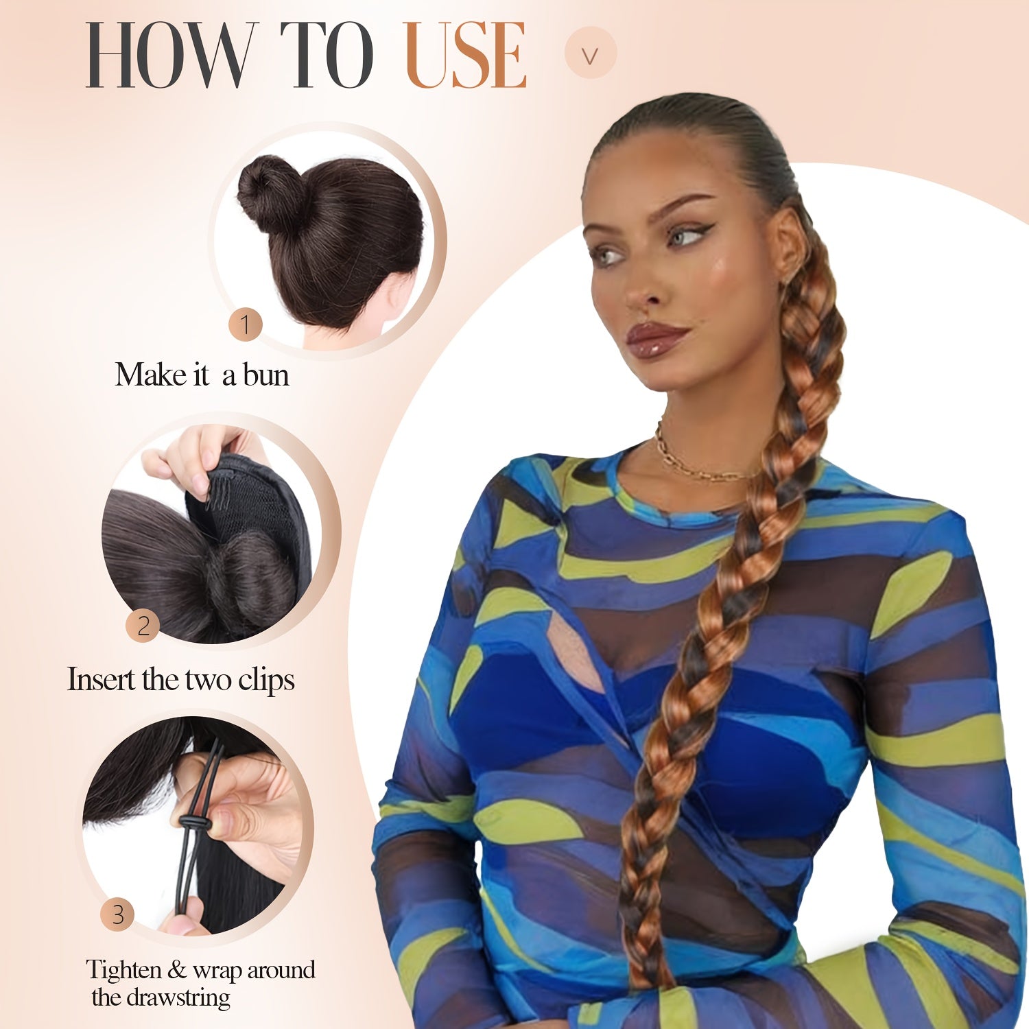 34-Inch Long Black Hair Extensions - Drawstring Ponytail with Braided Detail, High-Temperature Fiber, Perfect for Women & Girls, Stylish Hair Addition|Sleek Ponytail|Highquality Hair Extensions, Hair Accessories