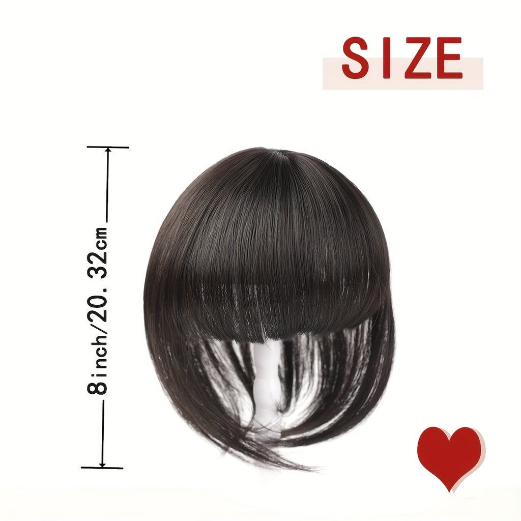 8-Inch Elegant Women'S Topper with 3D Bangs - Heat-Resistant Synthetic Fiber, French Air Bangs Style, Perfect for All Skin Tones, Straight Hair, Hair Extensions, Wigs & Accessories