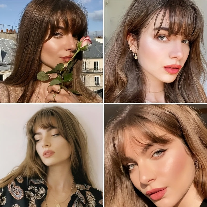 8-Inch Elegant Women'S Topper with 3D Bangs - Heat-Resistant Synthetic Fiber, French Air Bangs Style, Perfect for All Skin Tones, Straight Hair, Hair Extensions, Wigs & Accessories