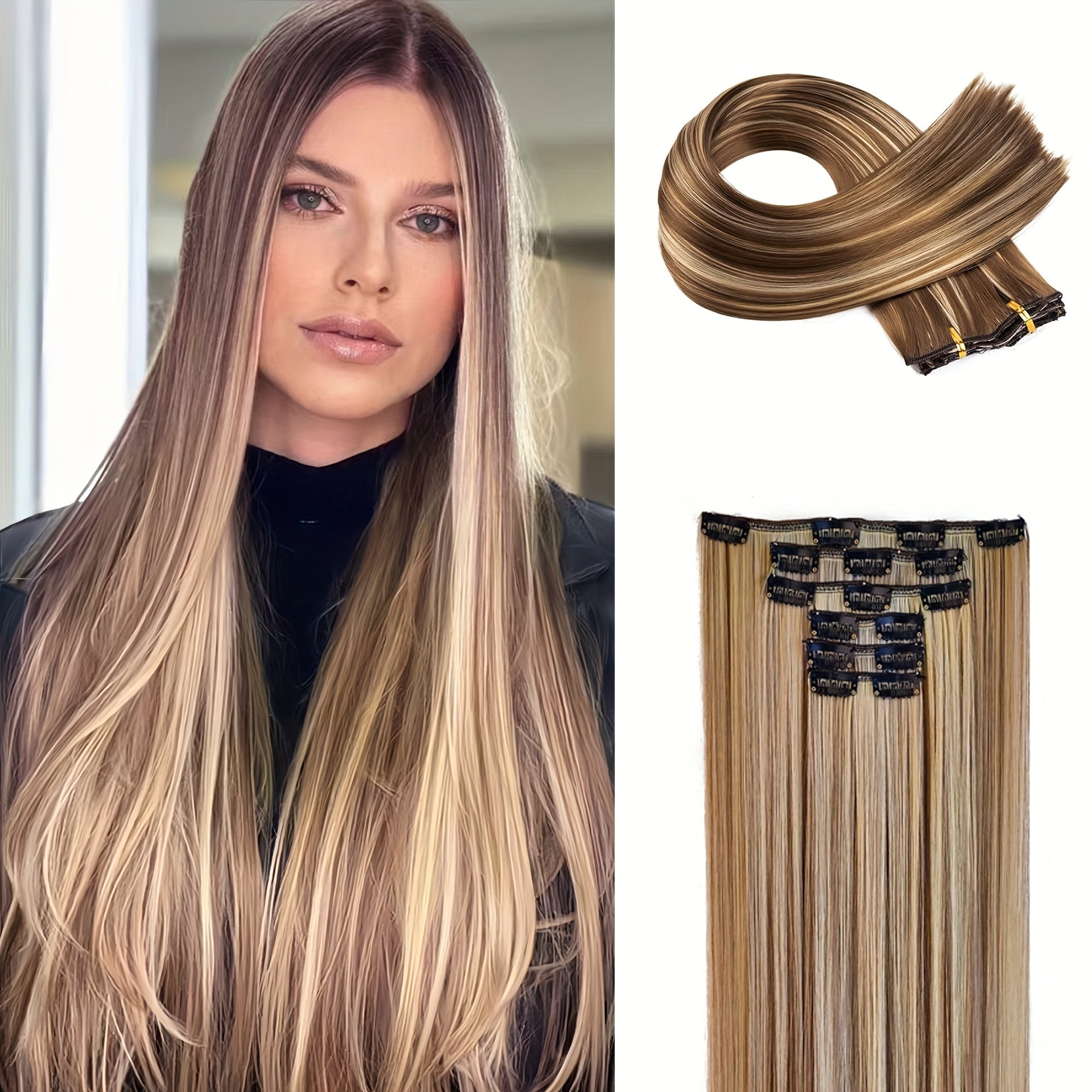 24-Inch Long Straight Hair Extensions for Women - Soft, High-Temperature Fiber, Easy to Style, Natural Look & Feel
