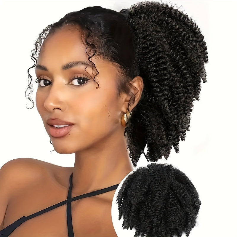 BELLE SHOW 35.56cm Afro Kinky Curly Ponytail Extension with Clips - Synthetic Hair Drawstring Ponytail for Women, Black | Secure Hold, Natural Look, Versatile Styling for All Ethnicities, Ponytail Hair Clip