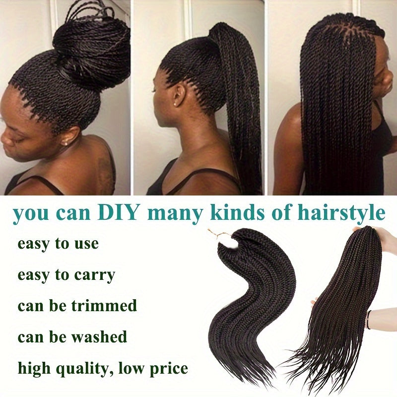 3pcs Premium Synthetic Crochet Box Braids, 60.96 cm Pre-Looped for Easy Installation - Knotless Box Braided Hair Extensions in Black, Brown, and Blue Gradient for Women, Easy Install Braids|Gradient Box Braids|Natural Look Braids, Crochet Braids