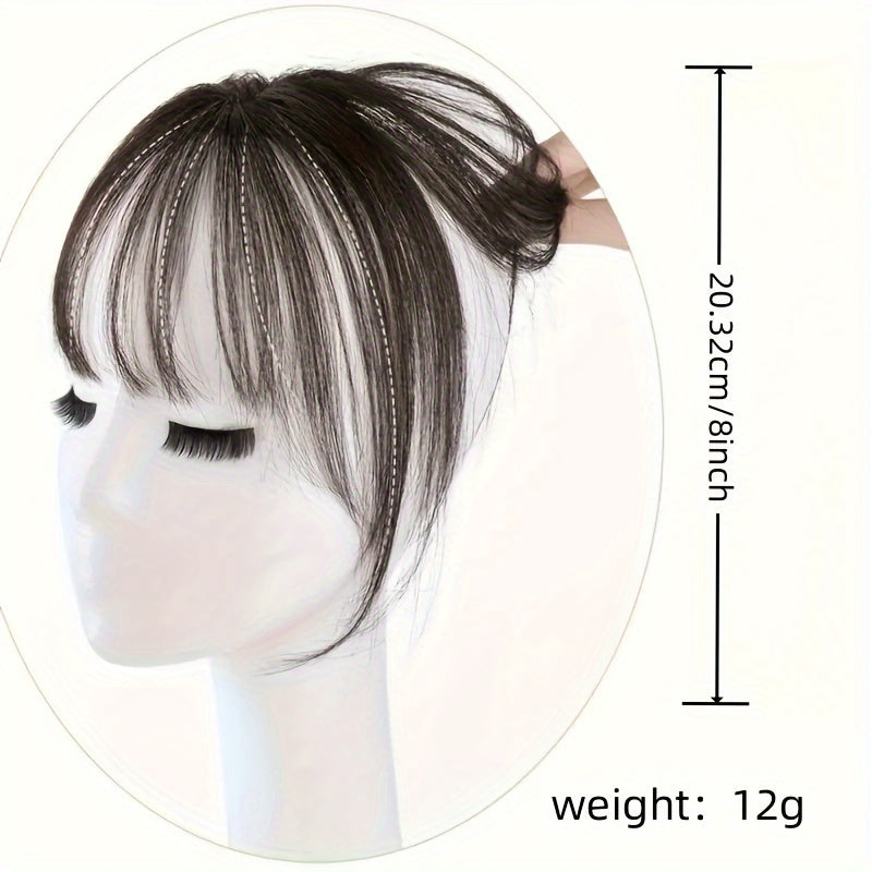 [Everyday Elegance] Chic 3D Clip-In Bangs Fringe for Women - Invisible Synthetic Hairpiece, Natural Black, Straight Style, Fit, with Temples - Perfect for Daily Wear