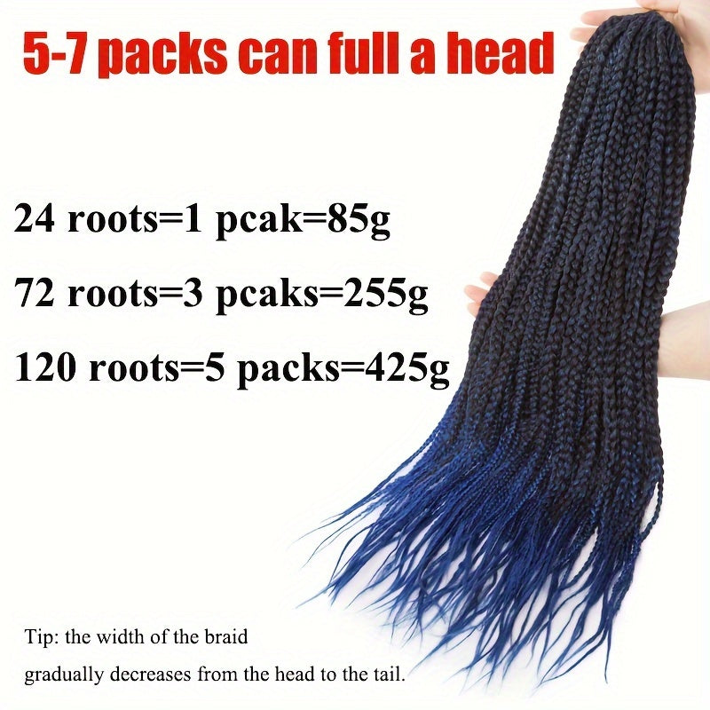3pcs Premium Synthetic Crochet Box Braids, 60.96 cm Pre-Looped for Easy Installation - Knotless Box Braided Hair Extensions in Black, Brown, and Blue Gradient for Women, Easy Install Braids|Gradient Box Braids|Natural Look Braids, Crochet Braids