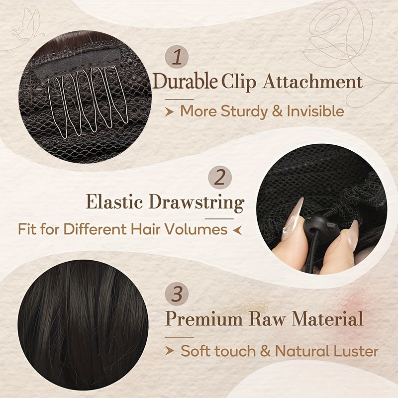 Short Ponytail Extension Clip On Pony Tails Hair Extensions For Women Girls Synthetic Highlight Soft Fully Natural Straight Bun Hair Piece Fake Ponytails Hepburn Hairpiece Long Fluffy Chignon Elegant Daily Halloween Use