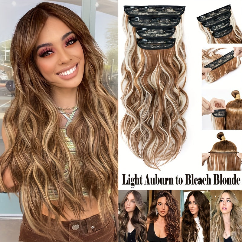 4pieces/Set Long Wavy Full Head Clip In Hair Extensions 22inch/55cm Soft Hairpieces Curly Thick Silk Fiber Double Weft Hairpiece Top Synthetic Hair Highlight Black Brown Blonde For Women Party Cosplay Christmas Halloween Dating Daily Use