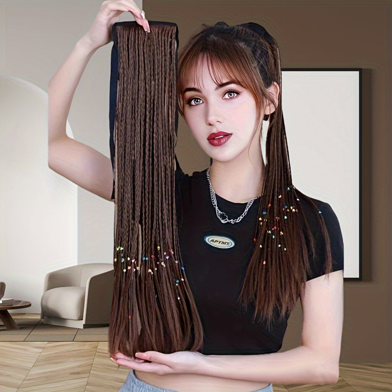 Box Braids Ponytail With Ribbon Tie Wrapped Around Ponytail Extensions Synthetic Hair Extensions Elegant For Daily Use Hair Accessories Halloween Christmas
