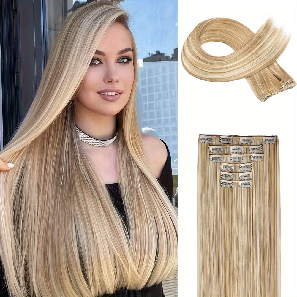 24-Inch Long Straight Hair Extensions for Women - Soft, High-Temperature Fiber, Easy to Style, Natural Look & Feel