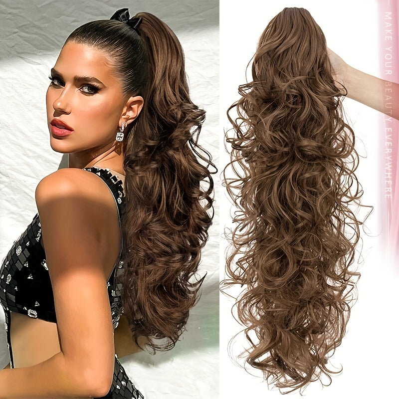 1pc Elegant 60.96cm Long Curly Wave Ponytail Extensions with Claw Clip - Synthetic Smooth Natural Look for Women, Easy to Wear for Daily Use, Parties, Weddings, Birthdays & Holidays, Ponytail Hair Extensions, Wedding Hairpiece, Naturallooking Hairpiece