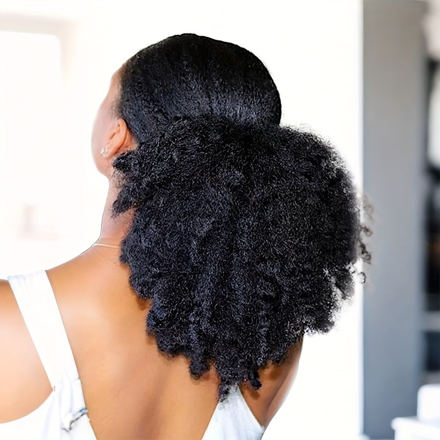 BELLE SHOW 35.56cm Afro Kinky Curly Ponytail Extension with Clips - Synthetic Hair Drawstring Ponytail for Women, Black | Secure Hold, Natural Look, Versatile Styling for All Ethnicities, Ponytail Hair Clip