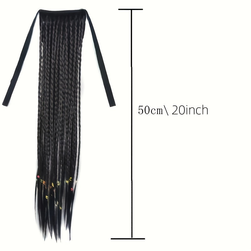 Box Braids Ponytail With Ribbon Tie Wrapped Around Ponytail Extensions Synthetic Hair Extensions Elegant For Daily Use Hair Accessories Halloween Christmas