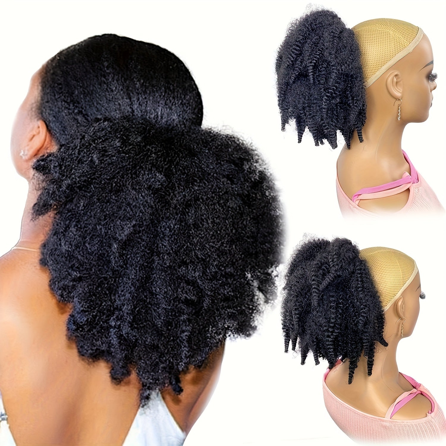 BELLE SHOW 35.56cm Afro Kinky Curly Ponytail Extension with Clips - Synthetic Hair Drawstring Ponytail for Women, Black | Secure Hold, Natural Look, Versatile Styling for All Ethnicities, Ponytail Hair Clip