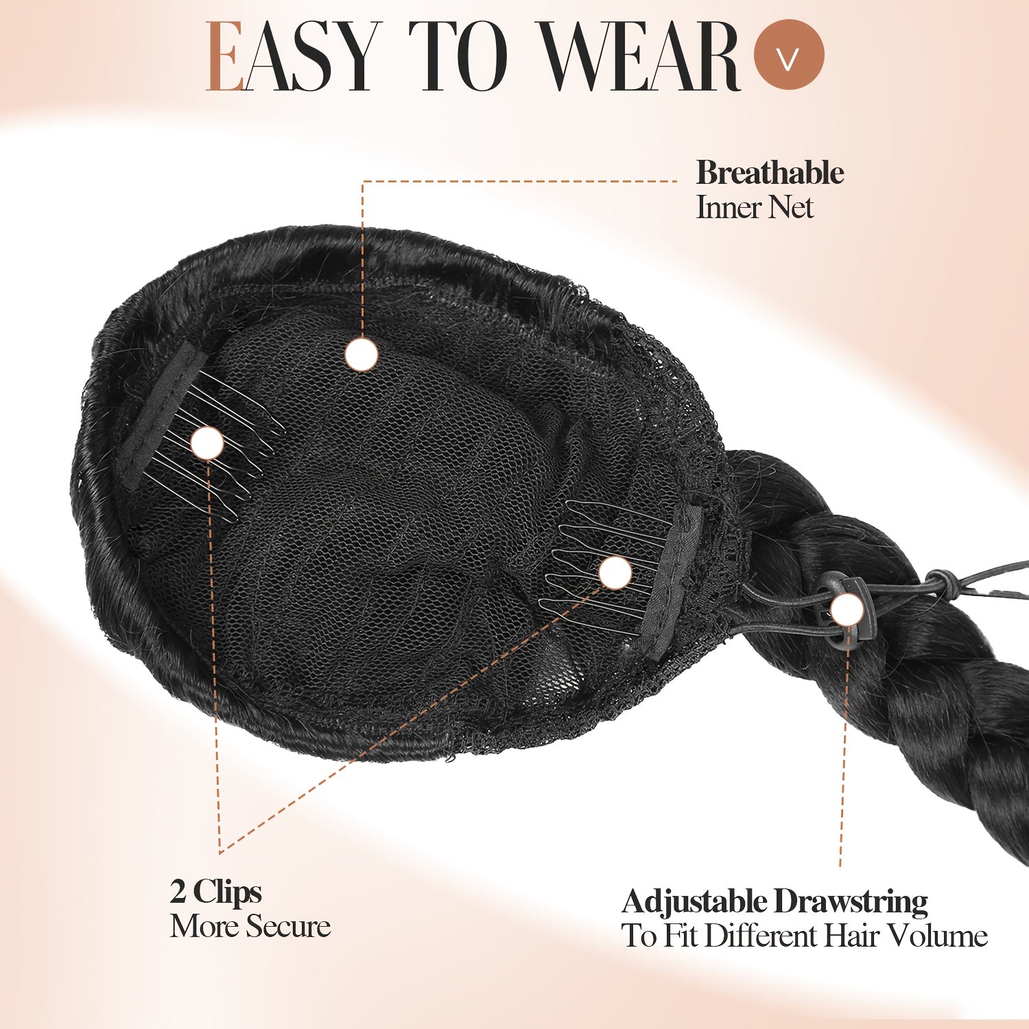 34-Inch Long Black Hair Extensions - Drawstring Ponytail with Braided Detail, High-Temperature Fiber, Perfect for Women & Girls, Stylish Hair Addition|Sleek Ponytail|Highquality Hair Extensions, Hair Accessories