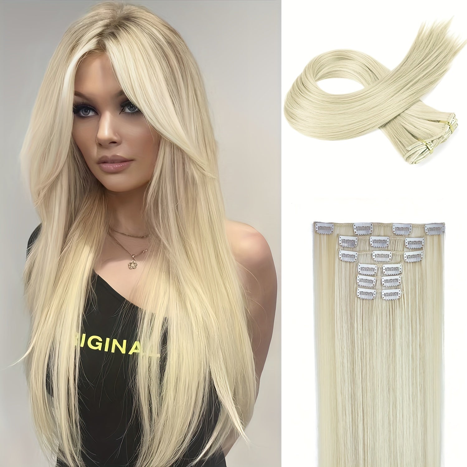 24-Inch Long Straight Hair Extensions for Women - Soft, High-Temperature Fiber, Easy to Style, Natural Look & Feel