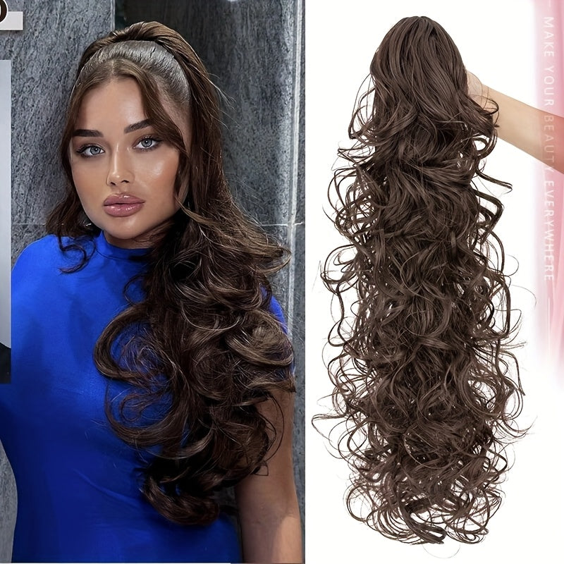 1pc Elegant 60.96cm Long Curly Wave Ponytail Extensions with Claw Clip - Synthetic Smooth Natural Look for Women, Easy to Wear for Daily Use, Parties, Weddings, Birthdays & Holidays, Ponytail Hair Extensions, Wedding Hairpiece, Naturallooking Hairpiece