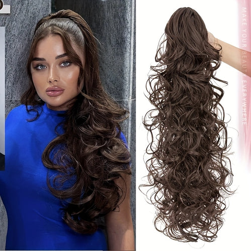 1pc Elegant 60.96cm Long Curly Wave Ponytail Extensions with Claw Clip - Synthetic Smooth Natural Look for Women, Easy to Wear for Daily Use, Parties, Weddings, Birthdays & Holidays, Ponytail Hair Extensions, Wedding Hairpiece, Naturallooking Hairpiece