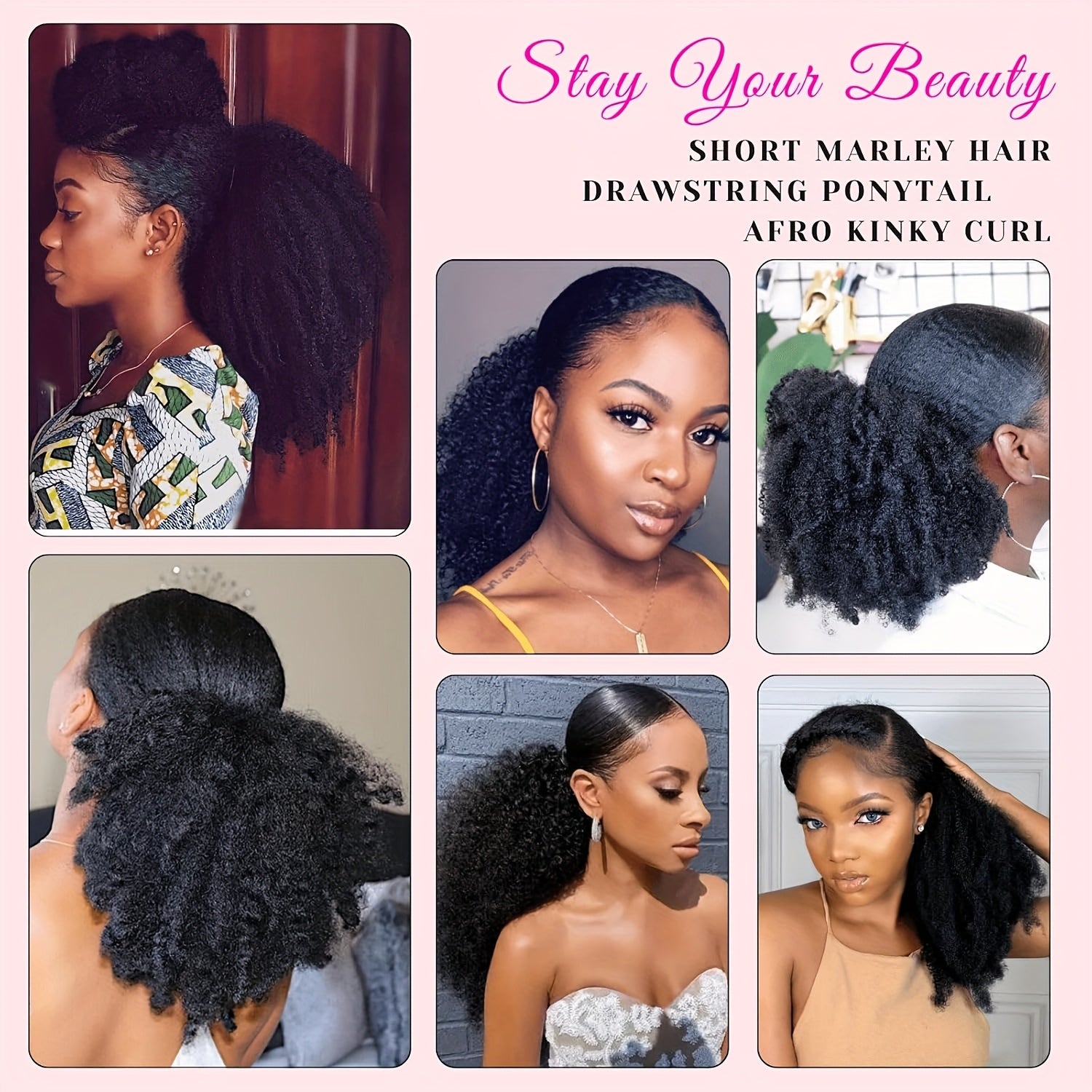 BELLE SHOW 35.56cm Afro Kinky Curly Ponytail Extension with Clips - Synthetic Hair Drawstring Ponytail for Women, Black | Secure Hold, Natural Look, Versatile Styling for All Ethnicities, Ponytail Hair Clip