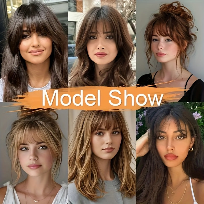 1pc Real Human Hair Clip-In Bangs Hair Extensions Straight Wispy Bangs with Temples, Air Fringe & Smooth Natural Look for Women, Easy Clip-In Daily Wear Hairpiece, Elegant Hair Accessories for Festival Wedding Birthday Party Secure Clip Attachments