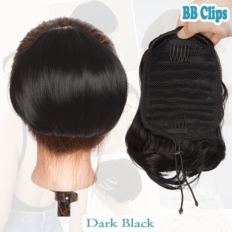 Short Ponytail Extension Clip On Pony Tails Hair Extensions For Women Girls Synthetic Highlight Soft Fully Natural Straight Bun Hair Piece Fake Ponytails Hepburn Hairpiece Long Fluffy Chignon Elegant Daily Halloween Use