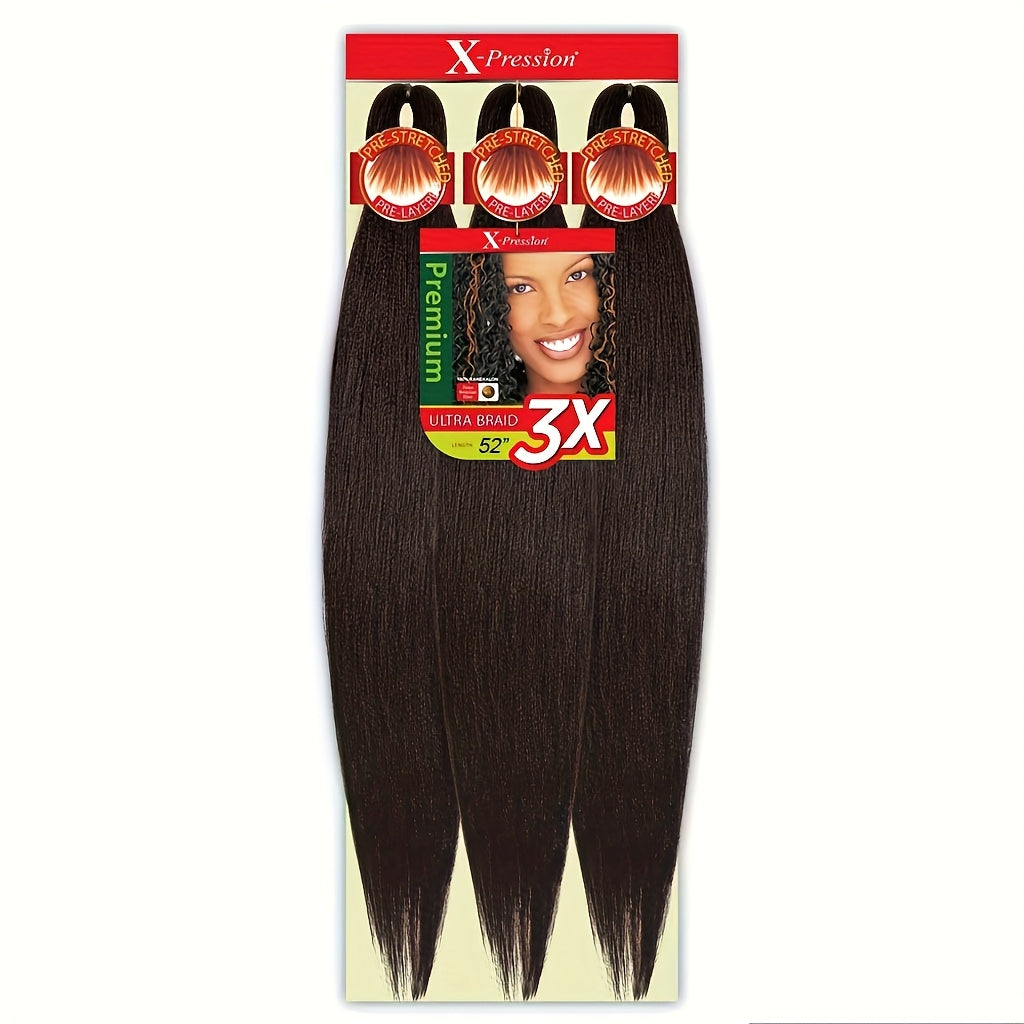 3x Stretch Kanekalon Hair Extensions - 66.04 cm Pre-Stretched Braiding Hair, Natural Black, Heat Resistant, Easy to Style, Perfect for Everyday & Special Occasions, Versatile Hairpiece, Sleek Hairpiece, Heatresistant Hair