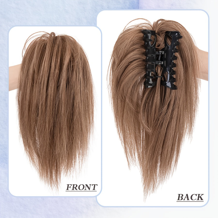 Elegant Claw-In Ponytail Extension for Women - Tousled Updo Style in Black, Brown & Blonde Highlights | Heat-Resistant Synthetic Hair | Perfect for Daily Wear, Parties & Gifts, Ponytail Hair Extensions