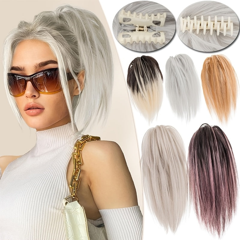 Elegant Claw-In Ponytail Extension for Women - Tousled Updo Style in Black, Brown & Blonde Highlights | Heat-Resistant Synthetic Hair | Perfect for Daily Wear, Parties & Gifts, Ponytail Hair Extensions