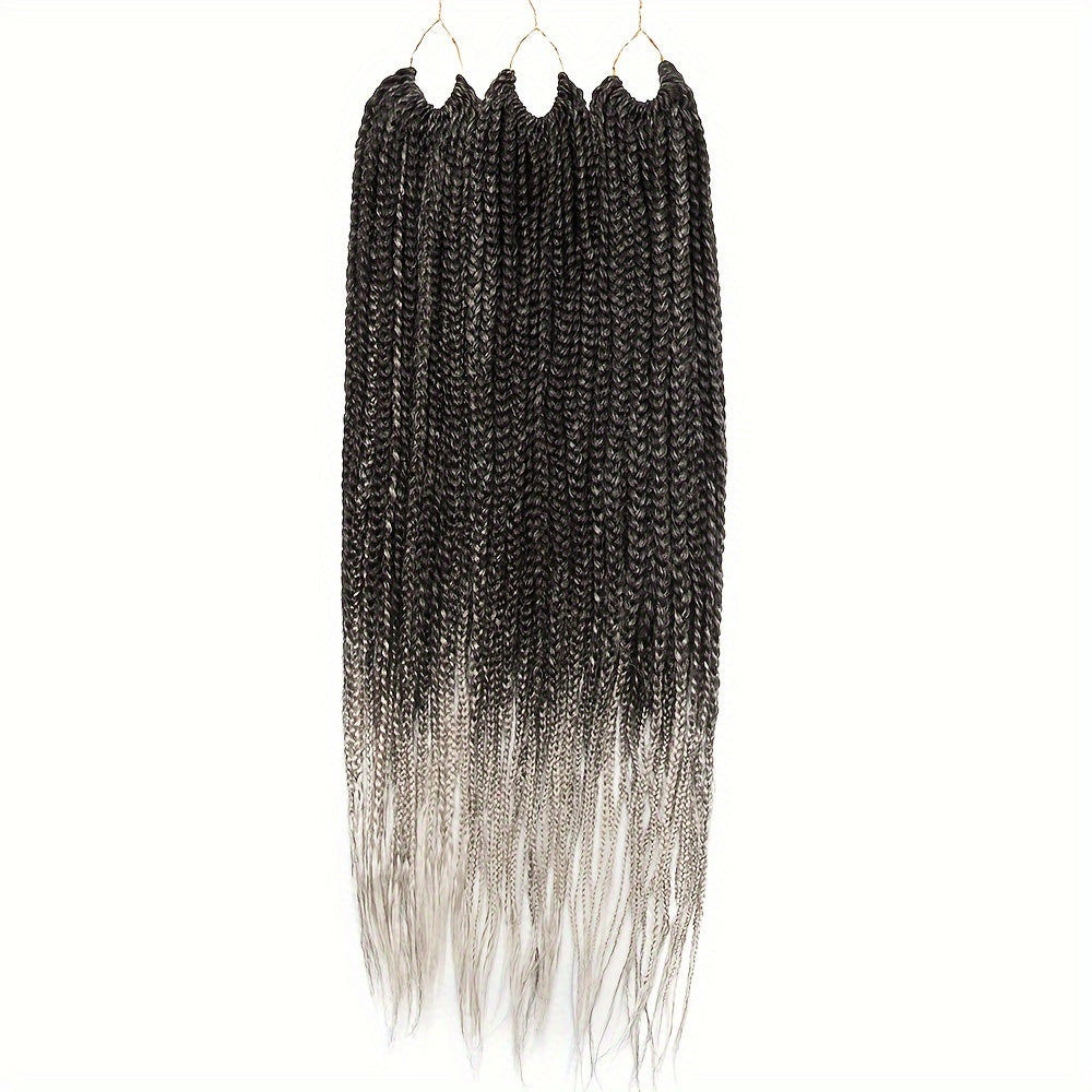 3pcs Premium Synthetic Crochet Box Braids, 60.96 cm Pre-Looped for Easy Installation - Knotless Box Braided Hair Extensions in Black, Brown, and Blue Gradient for Women, Easy Install Braids|Gradient Box Braids|Natural Look Braids, Crochet Braids