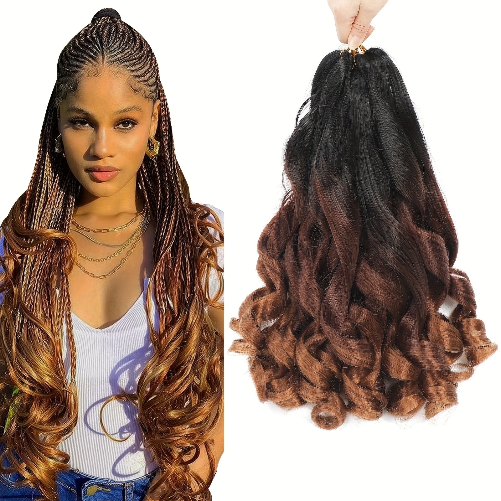 7 Packs French Curl Braiding Hair - 40.64 cm Curly Braiding Hair French Curls Braiding Hair Extensions For Black Women (40.64 cm (7Packs), 1B/Bug, 1B/33/30)