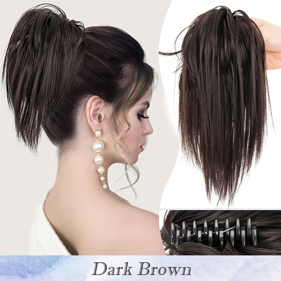 Elegant Claw-In Ponytail Extension for Women - Tousled Updo Style in Black, Brown & Blonde Highlights | Heat-Resistant Synthetic Hair | Perfect for Daily Wear, Parties & Gifts, Ponytail Hair Extensions