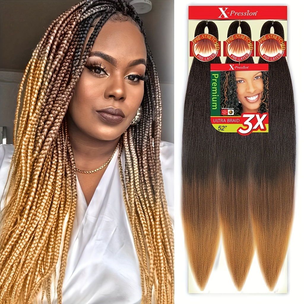 3x Stretch Kanekalon Hair Extensions - 66.04 cm Pre-Stretched Braiding Hair, Natural Black, Heat Resistant, Easy to Style, Perfect for Everyday & Special Occasions, Versatile Hairpiece, Sleek Hairpiece, Heatresistant Hair