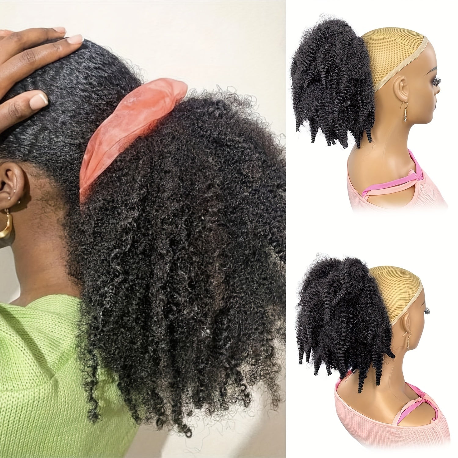 BELLE SHOW 35.56cm Afro Kinky Curly Ponytail Extension with Clips - Synthetic Hair Drawstring Ponytail for Women, Black | Secure Hold, Natural Look, Versatile Styling for All Ethnicities, Ponytail Hair Clip