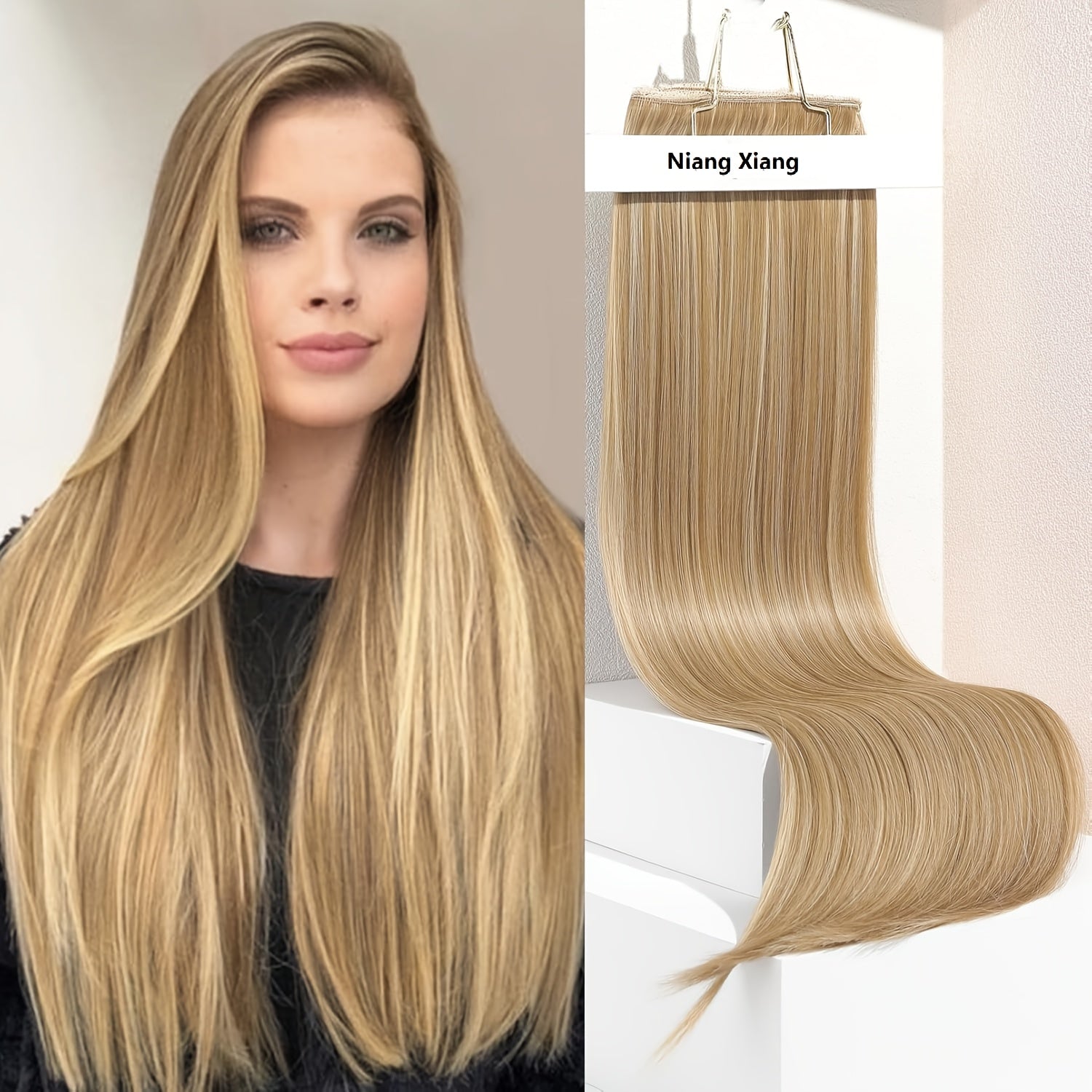 Clip in Hair Extensions, Hair Extensions Thick Long Lace Weft Lightweight Synthetic Hairpieces for Women (60.96 cm-240 Gram(Pack of 5), Chocolate Brown with Golden Blonde Highlights)