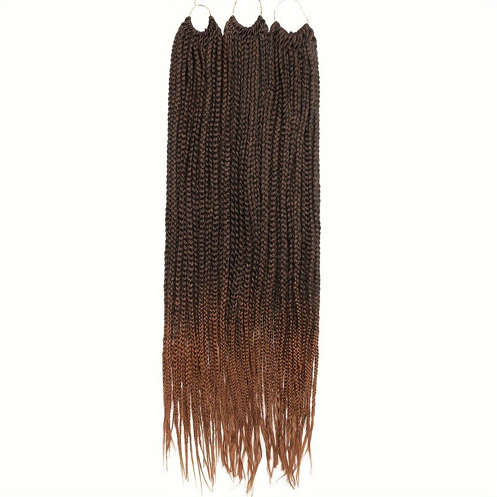 3pcs Premium Synthetic Crochet Box Braids, 60.96 cm Pre-Looped for Easy Installation - Knotless Box Braided Hair Extensions in Black, Brown, and Blue Gradient for Women, Easy Install Braids|Gradient Box Braids|Natural Look Braids, Crochet Braids