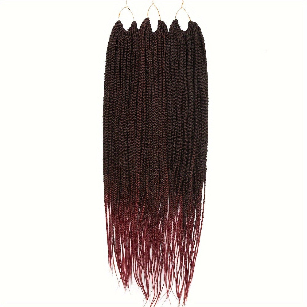 3pcs Premium Synthetic Crochet Box Braids, 60.96 cm Pre-Looped for Easy Installation - Knotless Box Braided Hair Extensions in Black, Brown, and Blue Gradient for Women, Easy Install Braids|Gradient Box Braids|Natural Look Braids, Crochet Braids