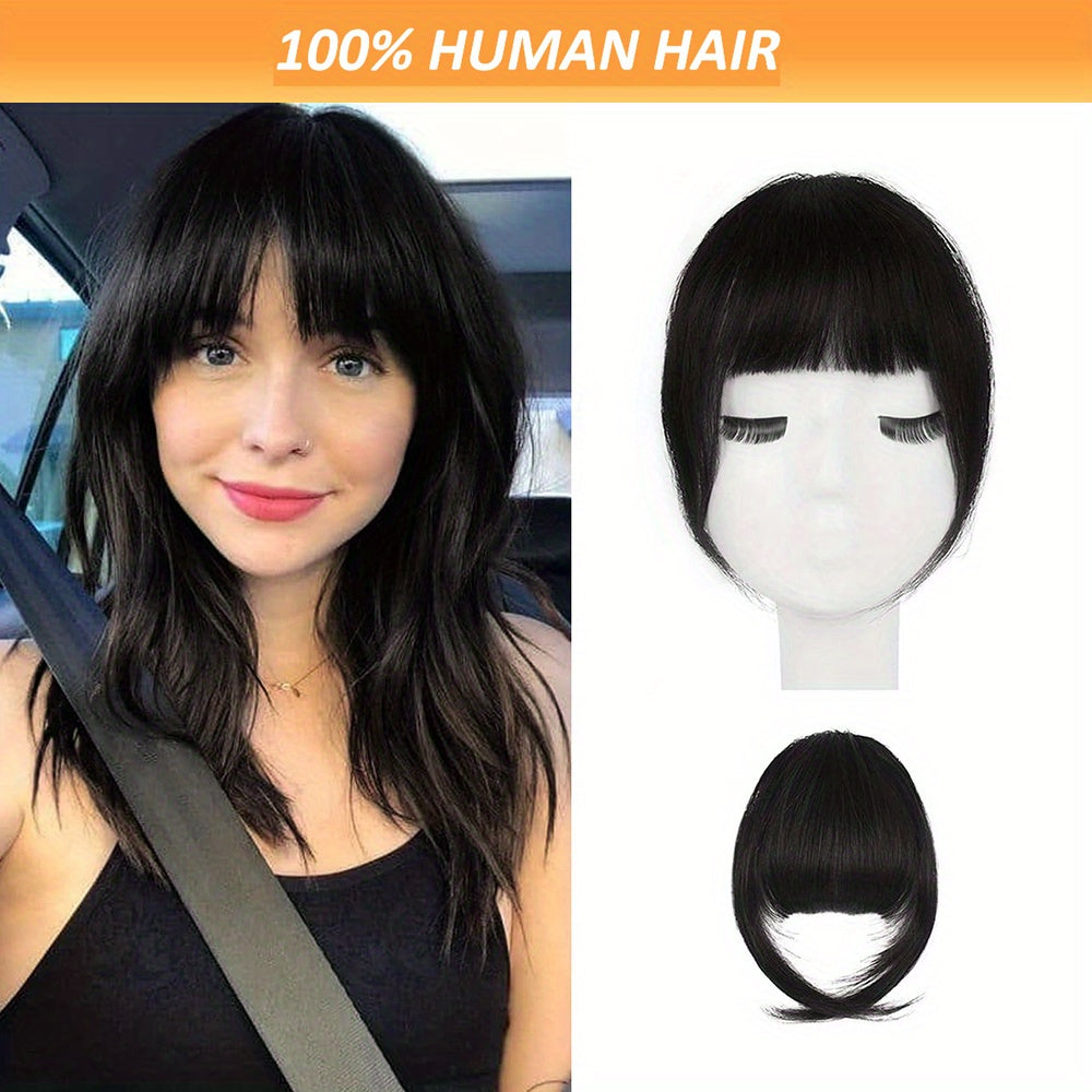 Clip-In Bangs Real Human Hair Extensions with Fringe & Temples - Natural Curved Straight Hairpieces for Women, Easy to Style Daily Wear, Adds Volume & Dimension, Versatile Hairpiece, Elegant Hairpiece, Secure Clip Attachments