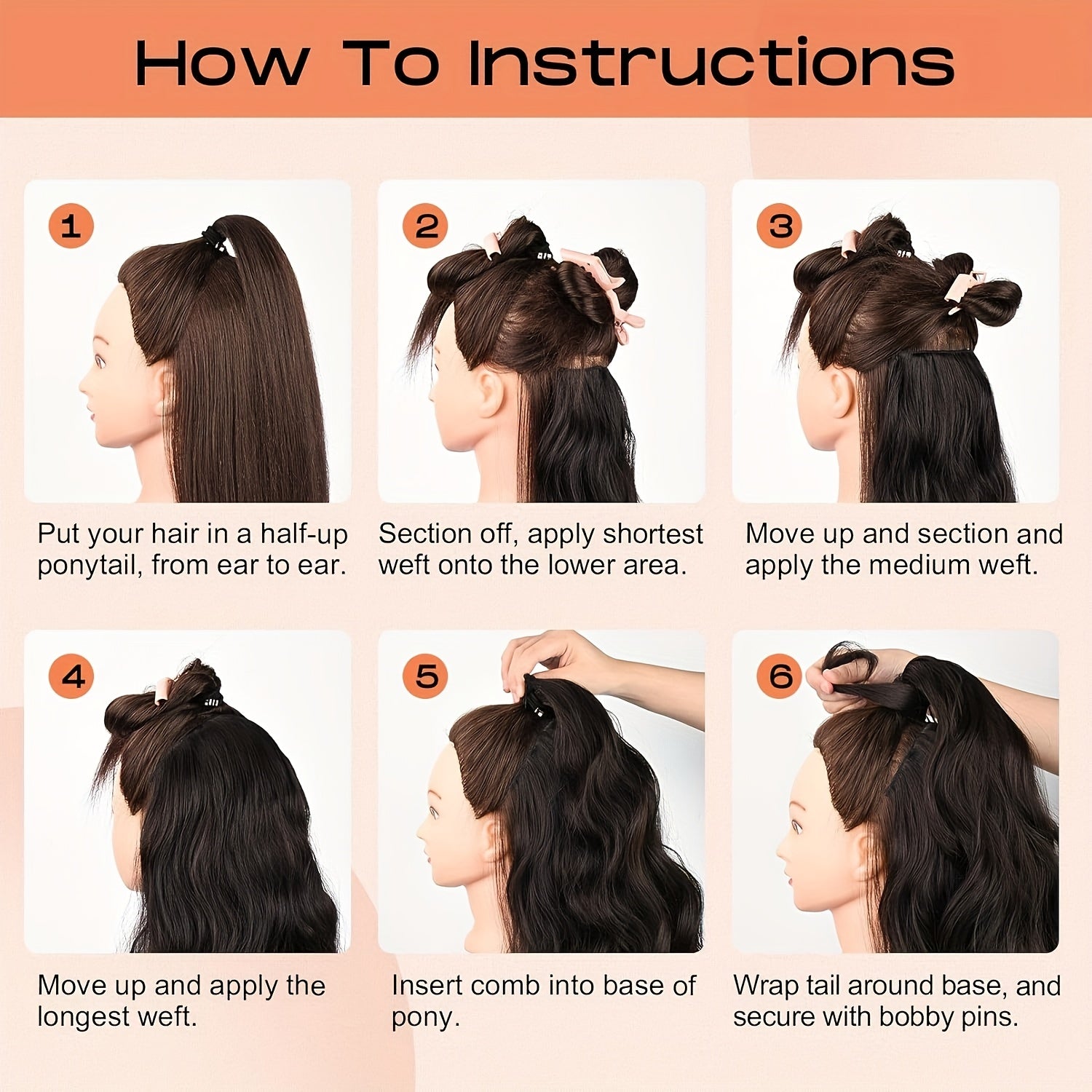 4pcs 40.64cm Half Up Half Down Ponytail Extension Set, Long Wavy Clip in Hair Extensions 3 Styles in 1 Tangle-Resistant Natural Soft Thick Fake Wrap Around Ponytail Synthetic Hairpiece