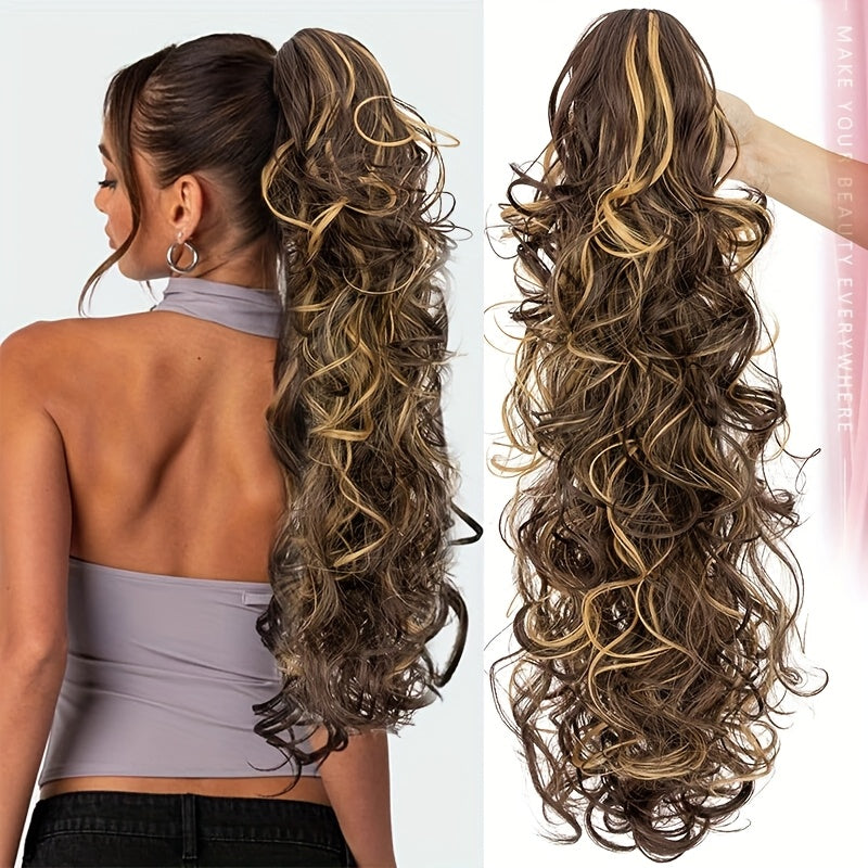 1pc Elegant 60.96cm Long Curly Wave Ponytail Extensions with Claw Clip - Synthetic Smooth Natural Look for Women, Easy to Wear for Daily Use, Parties, Weddings, Birthdays & Holidays, Ponytail Hair Extensions, Wedding Hairpiece, Naturallooking Hairpiece